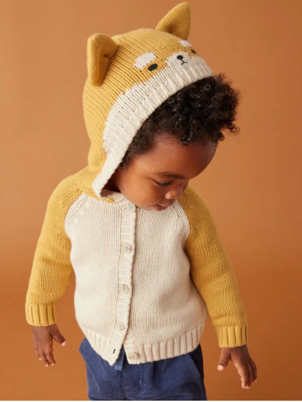 Tea Collection Baby Cardigan- Oatmeal Shiba Inu knit 100% cotton sweater - Picture 2 of 7